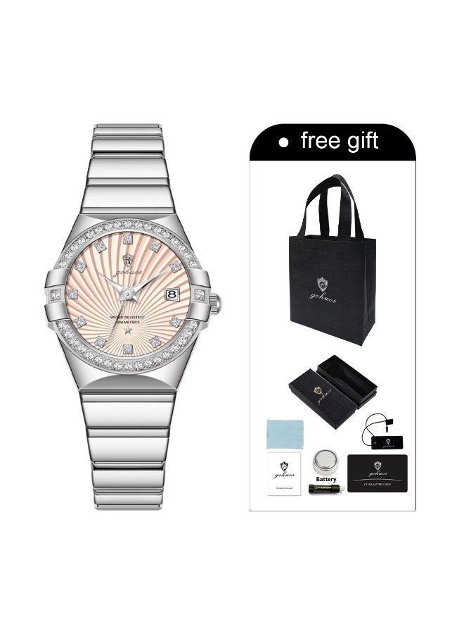 جوهوس ساعة نسائية، كوارتز، فولاذ مقاوم للصدأ، مقاومة للماء، تناظرية، ساعة يد فاخرة للأعمال - 27 مم - Image 2