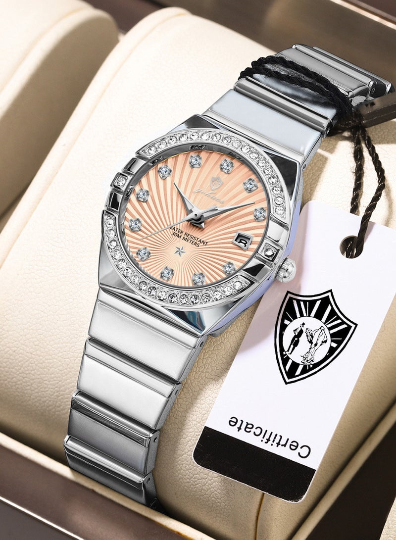 جوهوس ساعة نسائية، كوارتز، فولاذ مقاوم للصدأ، مقاومة للماء، تناظرية، ساعة يد فاخرة للأعمال - 27 مم - Image 1