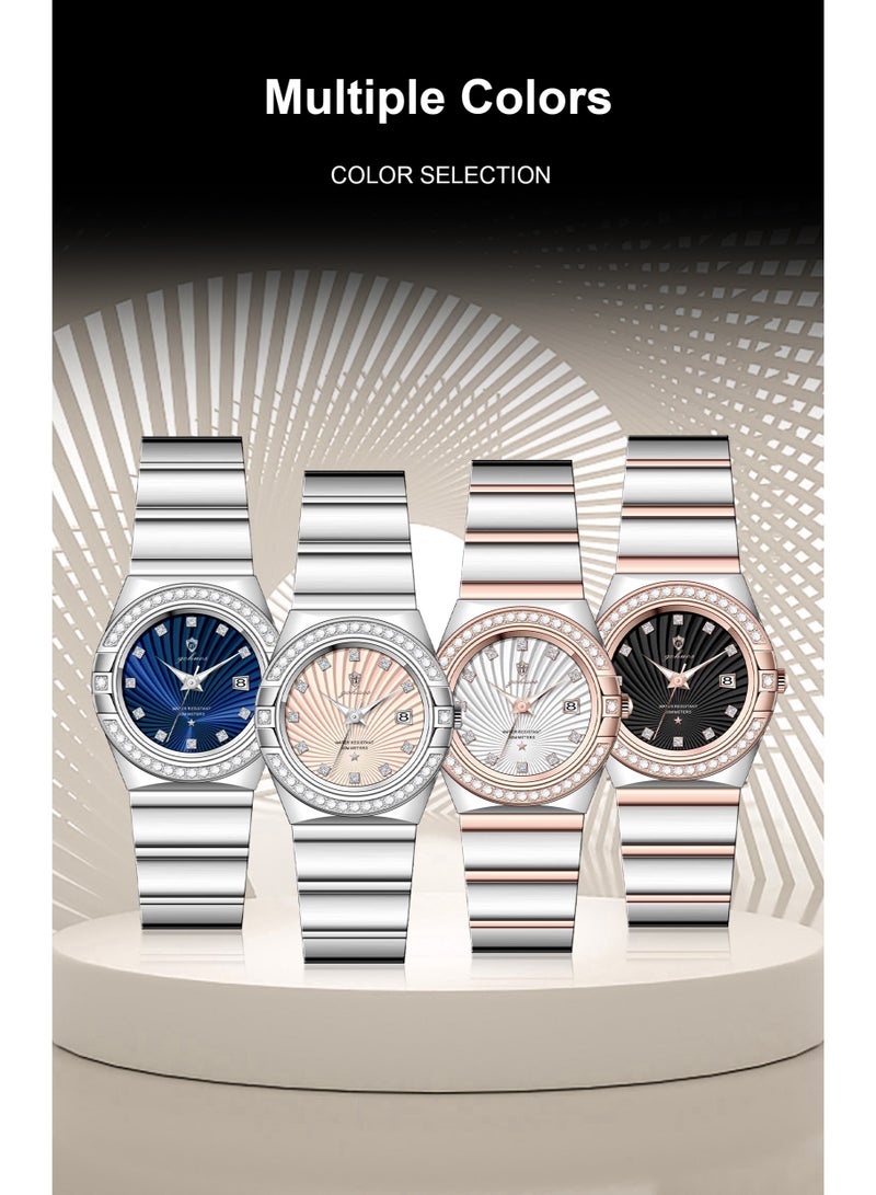 جوهوس ساعة نسائية، كوارتز، فولاذ مقاوم للصدأ، مقاومة للماء، تناظرية، ساعة يد فاخرة للأعمال - 27 مم - Image 5