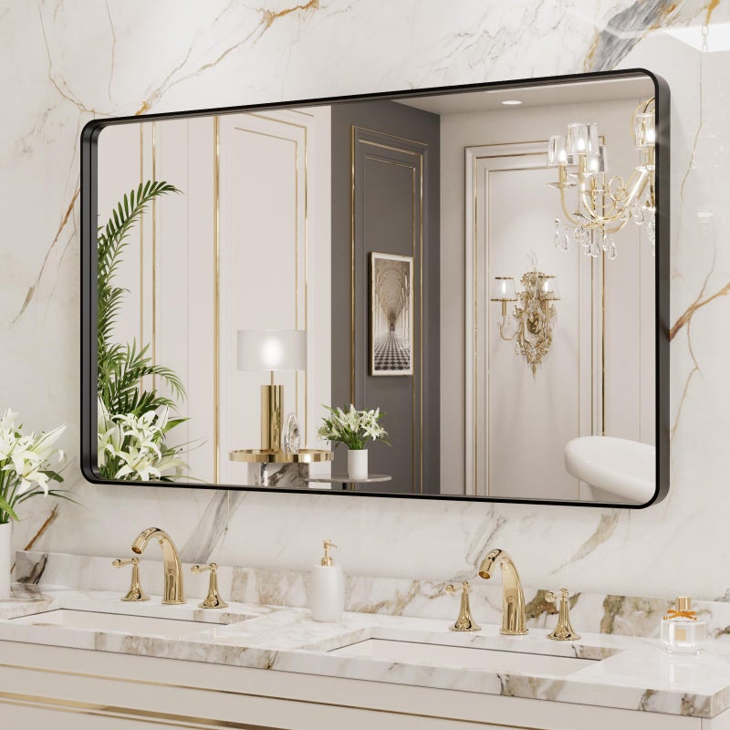 LOAAO 40x24 Inch Black Metal Framed Bathroom Mirror for Wall, Matte Black Bathroom Vanity Mirror Farmhouse, Large Rounded Rectangle Mirror, Anti-Rust, Hangs Horizontally or Vertically - Image 4