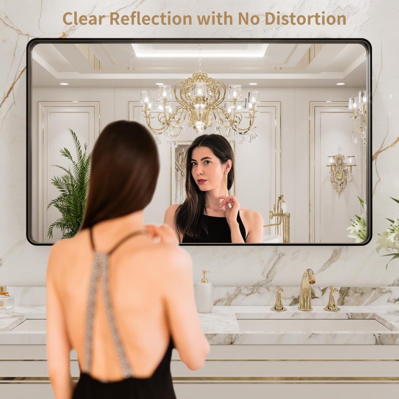 LOAAO 40x24 Inch Black Metal Framed Bathroom Mirror for Wall, Matte Black Bathroom Vanity Mirror Farmhouse, Large Rounded Rectangle Mirror, Anti-Rust, Hangs Horizontally or Vertically - Image 2
