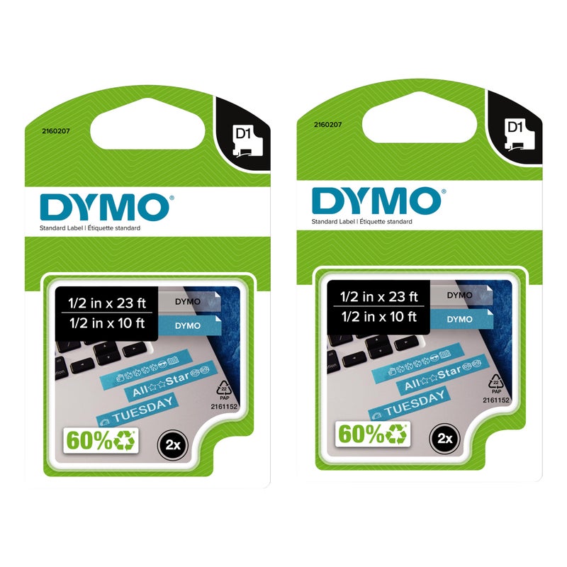 DYMO Authentic D1 Labels 1/2-Inch x 23-Foot Roll Black Print on White Self-Adhesive For LabelManager Label Makers 2-Pack - Image 1