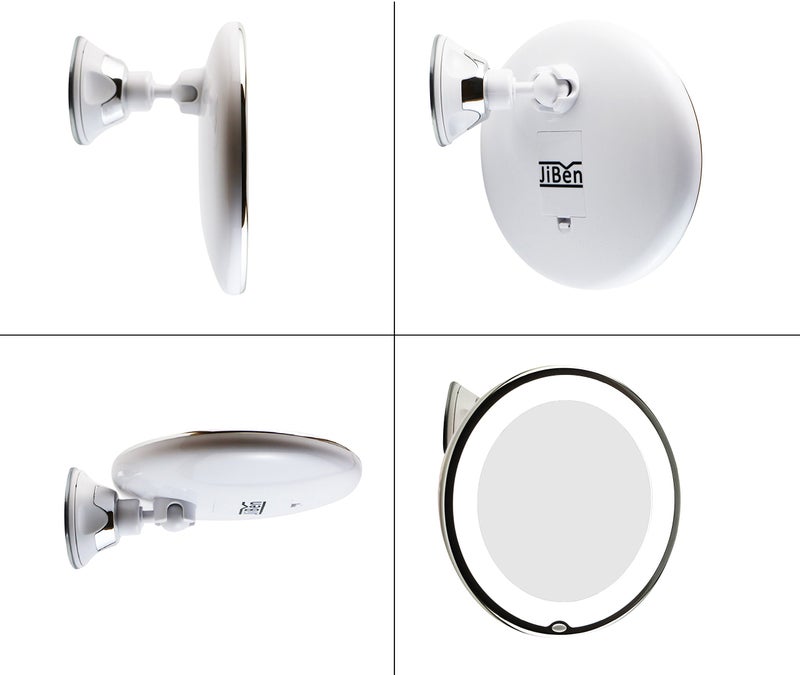 JiBen LED Lighted 10X Magnifying Makeup Mirror with Power Locking Suction Cup, Bright Diffused Light and 360 Degree Rotating Adjustable Arm, Portable Cordless Home and Travel Bathroom Vanity Mirror - Image 2
