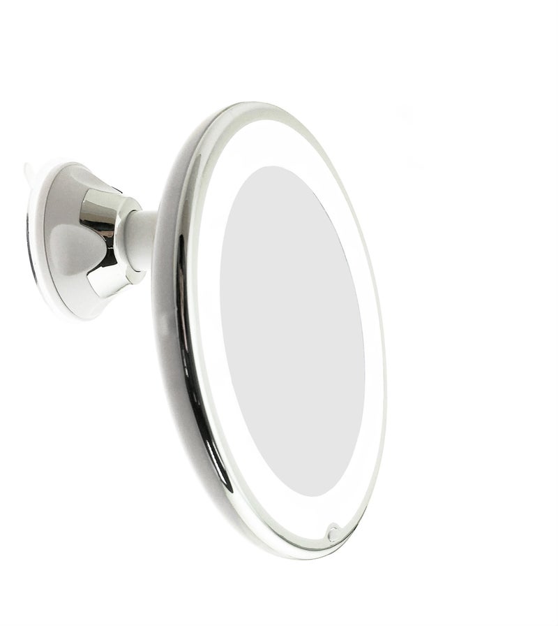 JiBen LED Lighted 10X Magnifying Makeup Mirror with Power Locking Suction Cup, Bright Diffused Light and 360 Degree Rotating Adjustable Arm, Portable Cordless Home and Travel Bathroom Vanity Mirror - Image 1