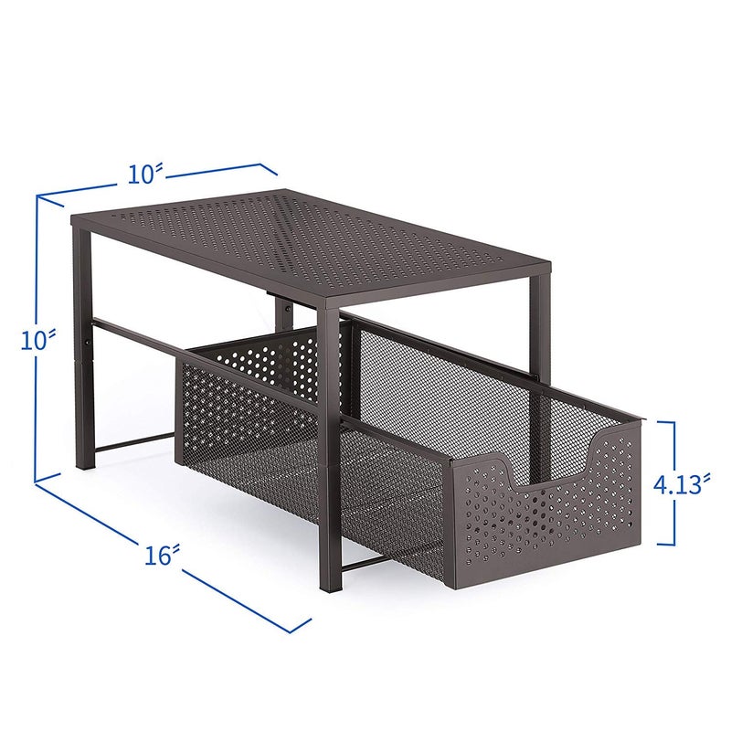 INDIAN DECOR INDIAN DECOR Under Sink Cabinet Organizer with Sliding Storage Drawer Desktop for Kitchen Bathroom Office Stackable Black Metal  - Image 3