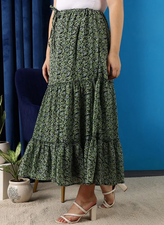 CURVY STREET Floral Printed Maxi A-Line Skirt for Women
