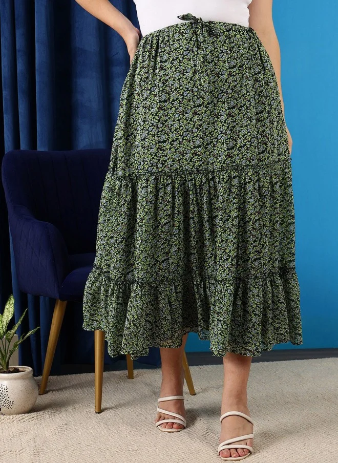 CURVY STREET Floral Printed Maxi A-Line Skirt for Women
