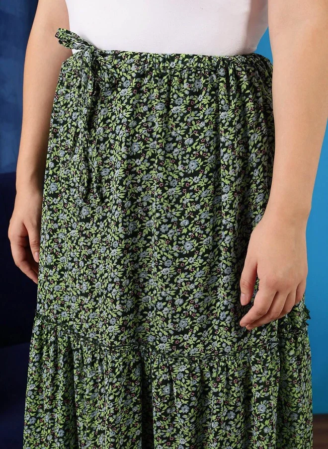 CURVY STREET Floral Printed Maxi A-Line Skirt for Women