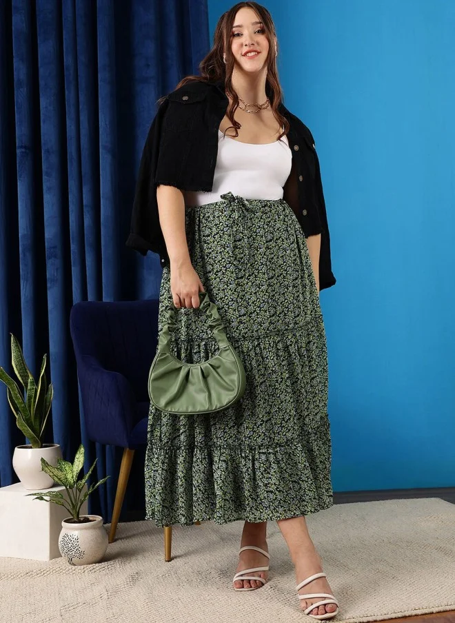 CURVY STREET Floral Printed Maxi A-Line Skirt for Women