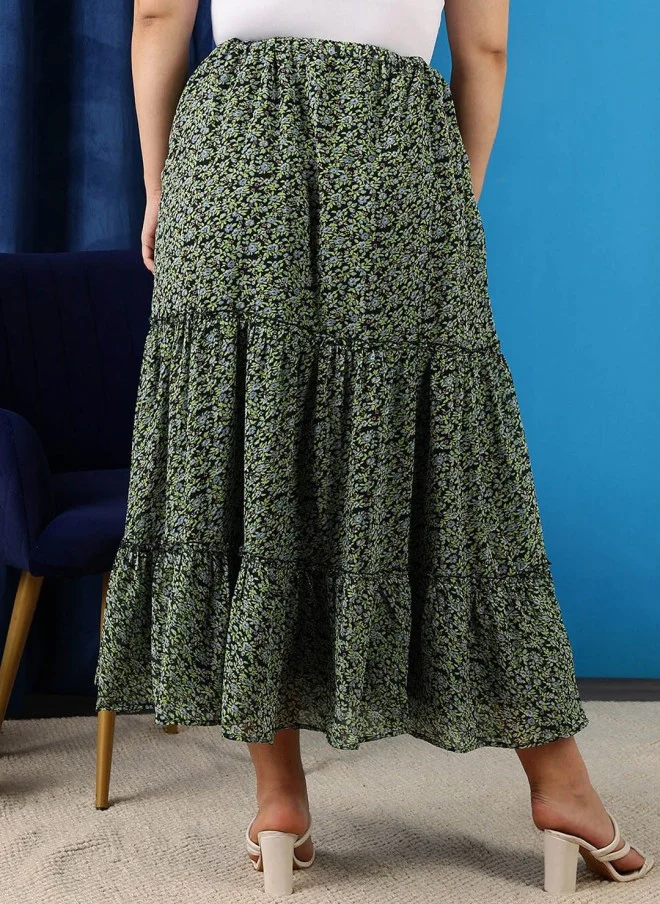 CURVY STREET Floral Printed Maxi A-Line Skirt for Women