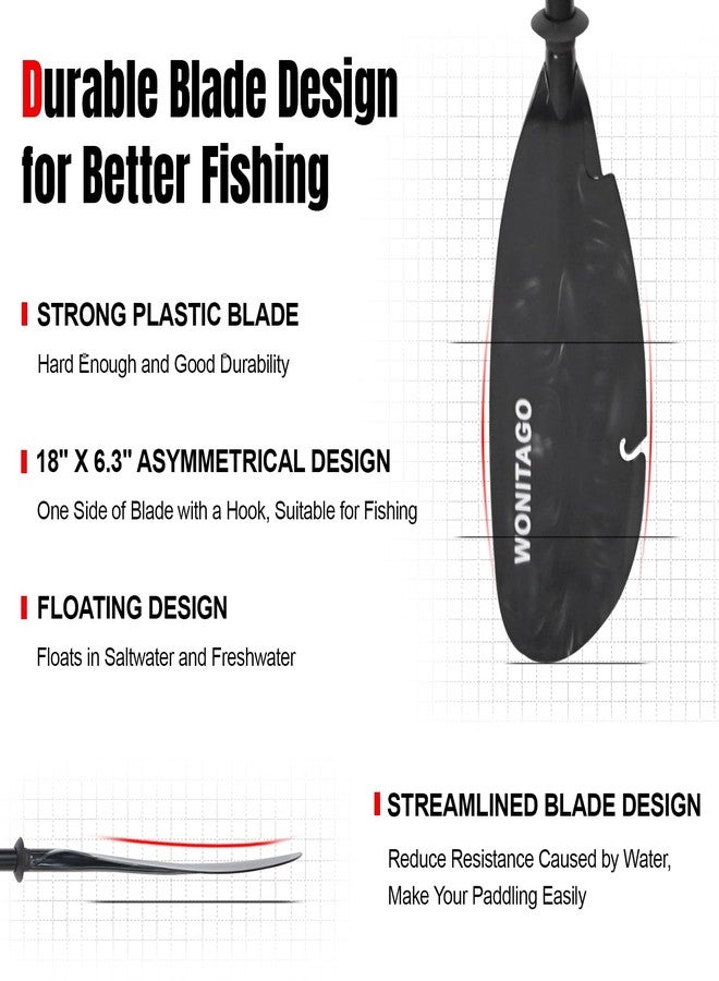 WONITAGO Angler Kayak Paddles Aluminum Paddle with Plastic Blades and Paddle Leash, Floating Adjustable Fihsing Kayak Oars, 3 Piece, 230-250cm/90-98 inch Blue - Image 2