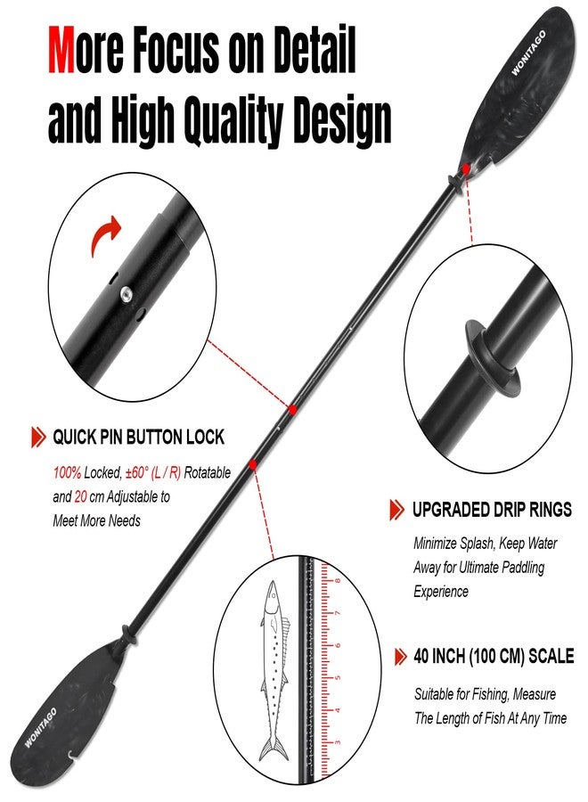 WONITAGO Angler Kayak Paddles Aluminum Paddle with Plastic Blades and Paddle Leash, Floating Adjustable Fihsing Kayak Oars, 3 Piece, 230-250cm/90-98 inch Blue - Image 3