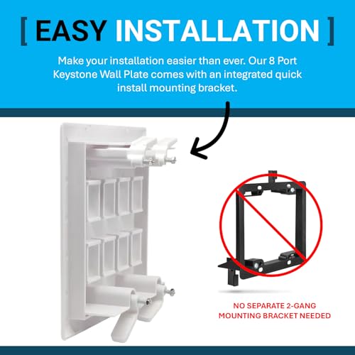 DIYTECH Keystone Wall Plate, Built-In Mounting Bracket, 2 Gang, Supports Jack or Modular Inserts, In Wall Patch Panel - White (8 Port) - Image 5