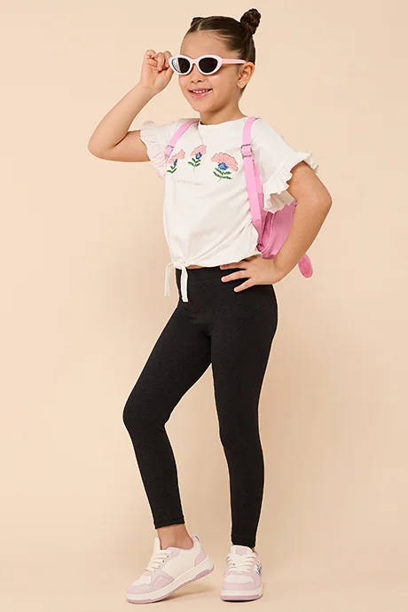 أر أند بي Solid Leggings with Elastic Waist