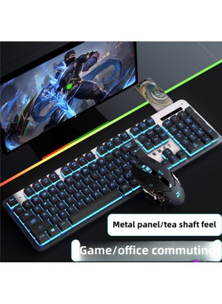 Mechanical Feel Keyboard Mouse Suit Wired Desktop Computer Notebook Game E-sports Typing Dedicated USB-Color:Mechanical Feel - 1 Year Warranty - Black Characters, White Ice And Blue Light - Upgraded Alloy Panel + 6-key Hot Wheel Mouse - No - 104 Keys - Official Standard - pzsku/Z0E86DBC8FA767DBA5ED1Z/45/1746221269/fd70a505-a7dc-4dc7-b56c-7f4c5fb43ef7