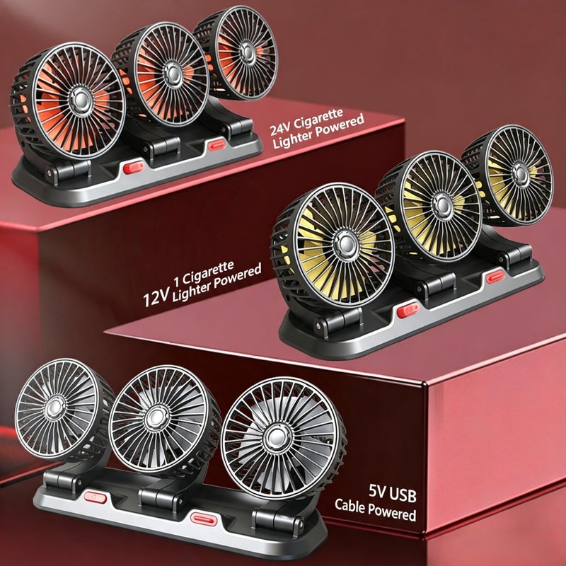 Car 3-Head Fan USB 12V 24V Portable Fan - Image 4