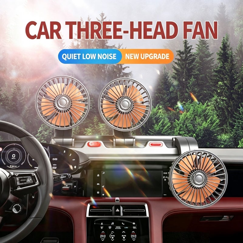 Car 3-Head Fan USB 12V 24V Portable Fan - Image 1