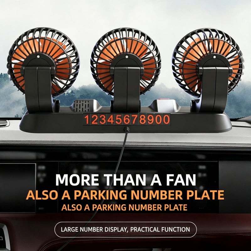Car 3-Head Fan USB 12V 24V Portable Fan - Image 3