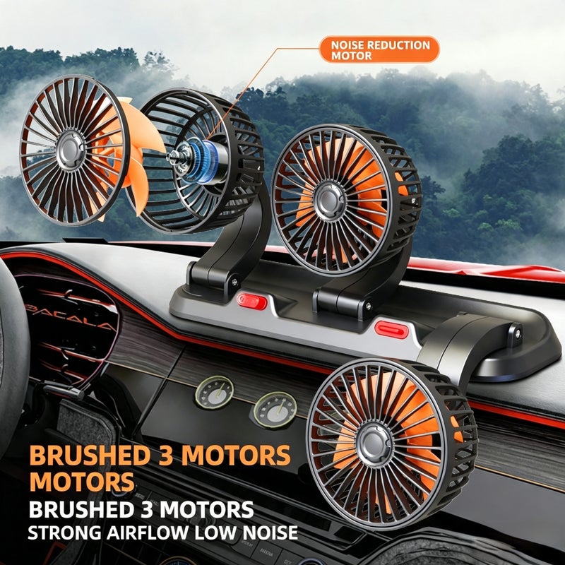 Car 3-Head Fan USB 12V 24V Portable Fan - Image 2