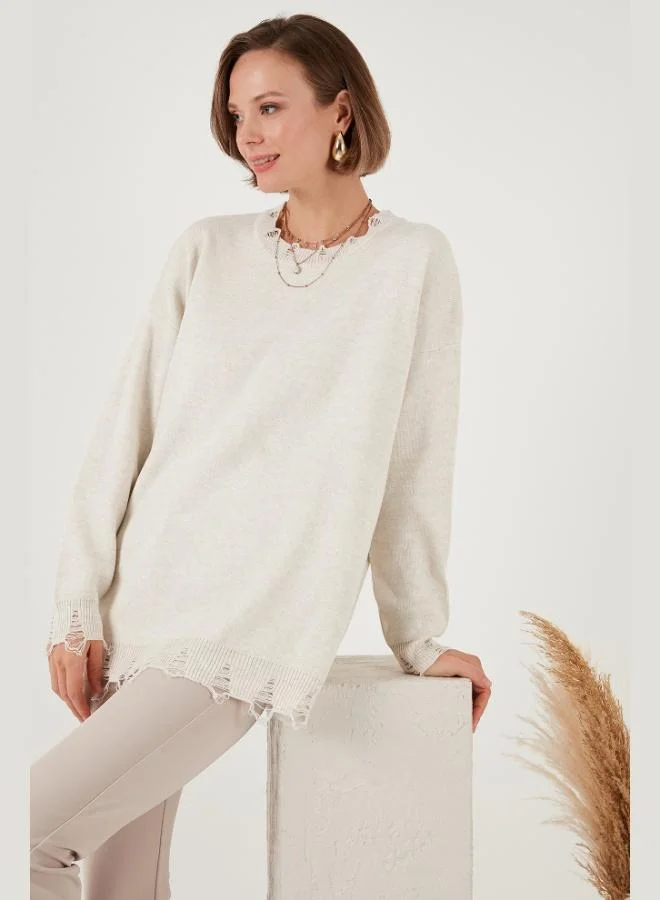 ليلا كنزة ليلى بياقة دائرية ممزقة للنساء