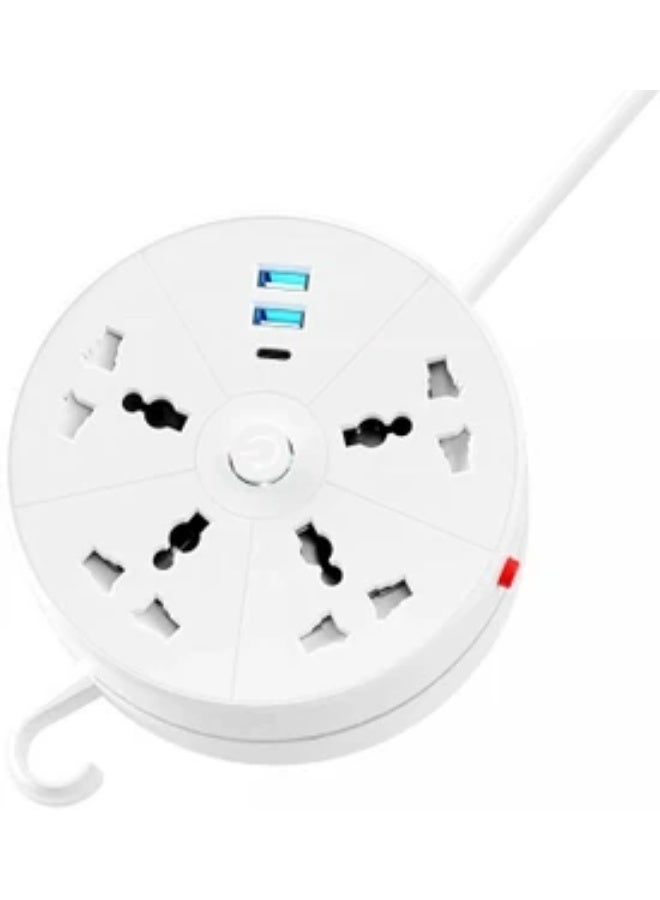 PROMASS Power Socket Extension Reel with 4 Sockets and 3 USB Ports - 2M Cable, 2500W - Image 1