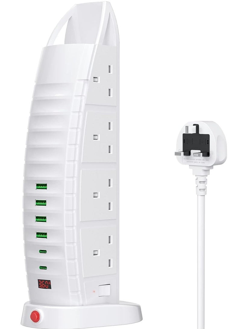 ELTRAZONE Tower Extension Lead with 8 Outlets  6 USB Ports (2 Type-C, 4 USB) – 3.6A Vertical Power Strip with 2M Cable - Image 1