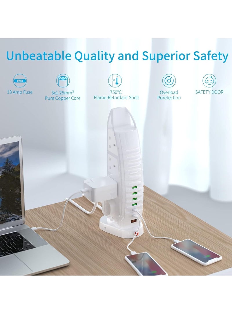 ELTRAZONE Tower Extension Lead with 8 Outlets  6 USB Ports (2 Type-C, 4 USB) – 3.6A Vertical Power Strip with 2M Cable - Image 5