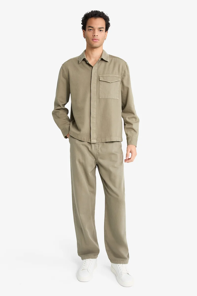 Baggy Fit Wide Leg Gabardine Trousers
