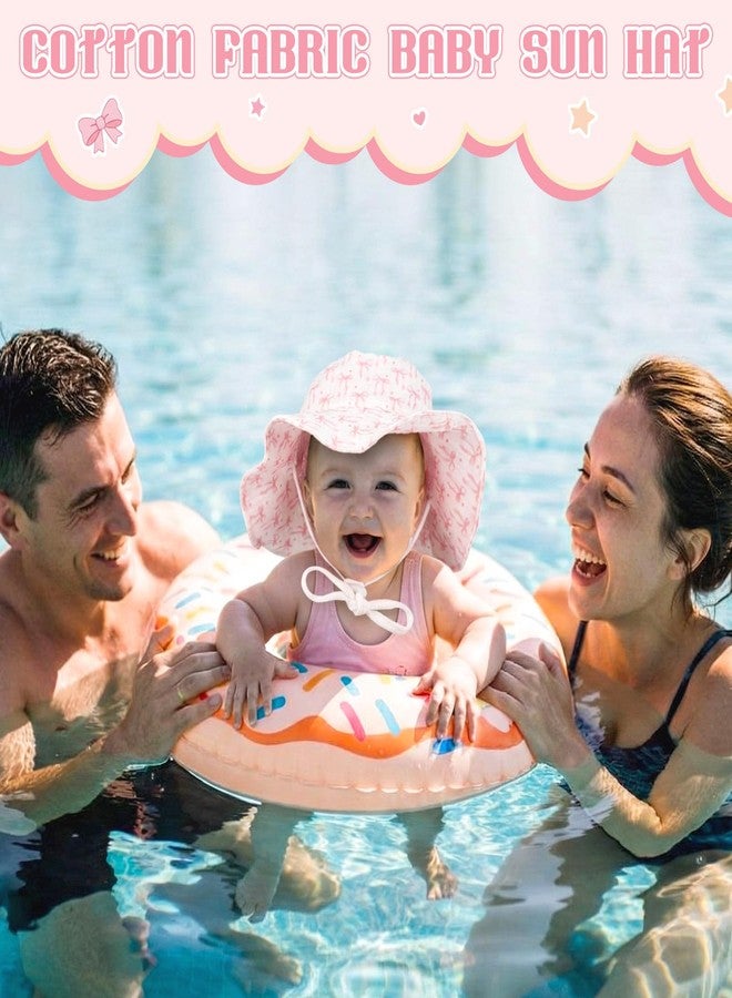 Cuffbow 2 Pack Pink Bow Muslin Infant Sun Hat UPF 50+ Sun Protection Coquette Baby Bucket Hat with Wide Brim Newborn Summer for Boys Girls - Image 3