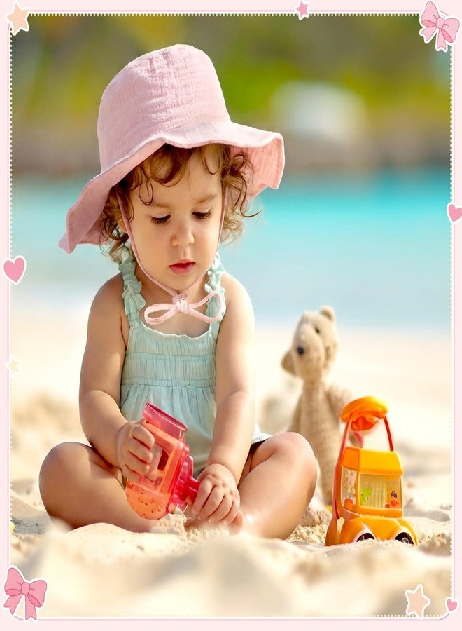 Cuffbow 2 Pack Pink Bow Muslin Infant Sun Hat UPF 50+ Sun Protection Coquette Baby Bucket Hat with Wide Brim Newborn Summer for Boys Girls - Image 4