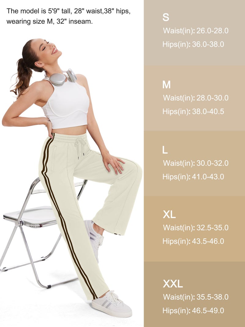 Tapata Tall Women's 34" Inseam Casual Pants Track Athletic Sweatpants Warm Up Loose Side Stripe Street Slacks, Beige, M - Image 5