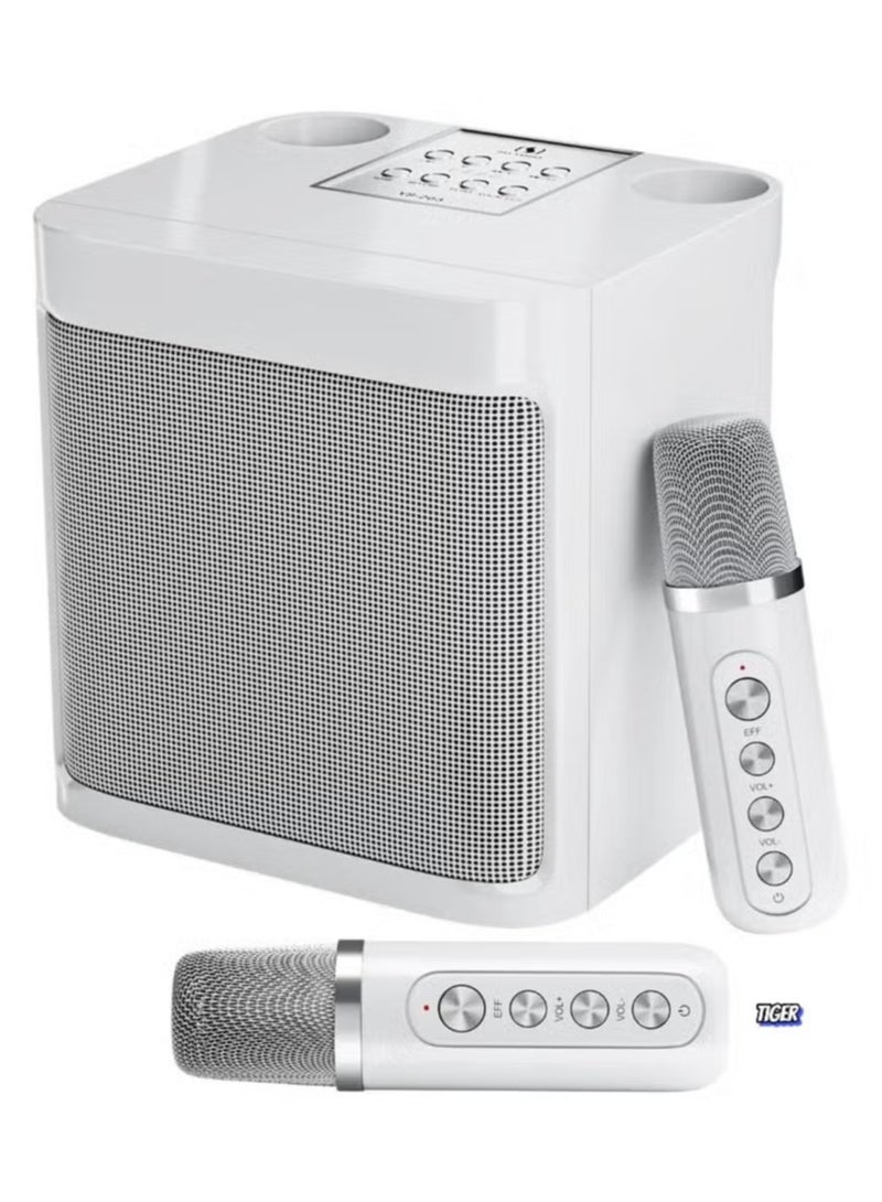 TIGER Portable Bluetooth Karaoke Machine (White) | Ideal Gift with 2 Wireless Microphones | Echo & Vocal Cut Features | Rechargeable Speaker for Parties, Family Gatherings & Celebrations - Image 1