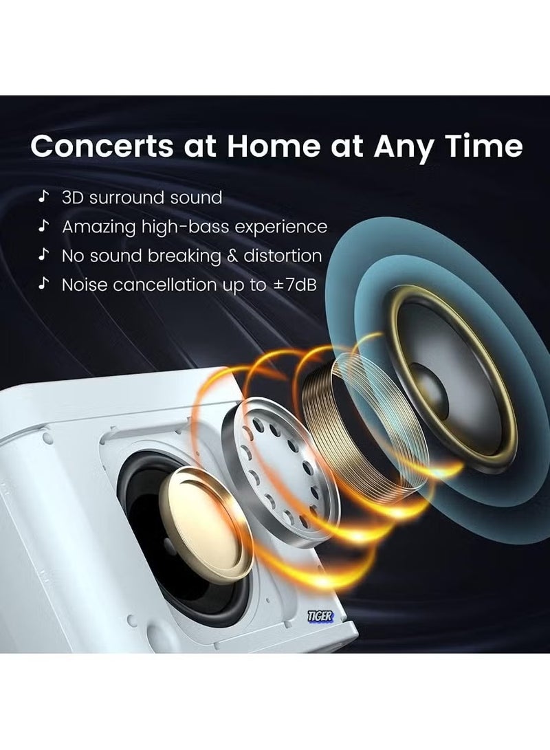 TIGER Portable Bluetooth Karaoke Machine (White) | Ideal Gift with 2 Wireless Microphones | Echo & Vocal Cut Features | Rechargeable Speaker for Parties, Family Gatherings & Celebrations - Image 5