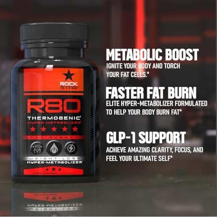 Rockstar روكستار R80 إكستريم ثيرموغينيك هايبر ميتابولايزر لحرق الدهون للرجال والنساء – دعم GLP-1، مثبط للشهية، حبوب فقدان الوزن الحرارية، معزز للطاقة والتمثيل الغذائي - Image 3