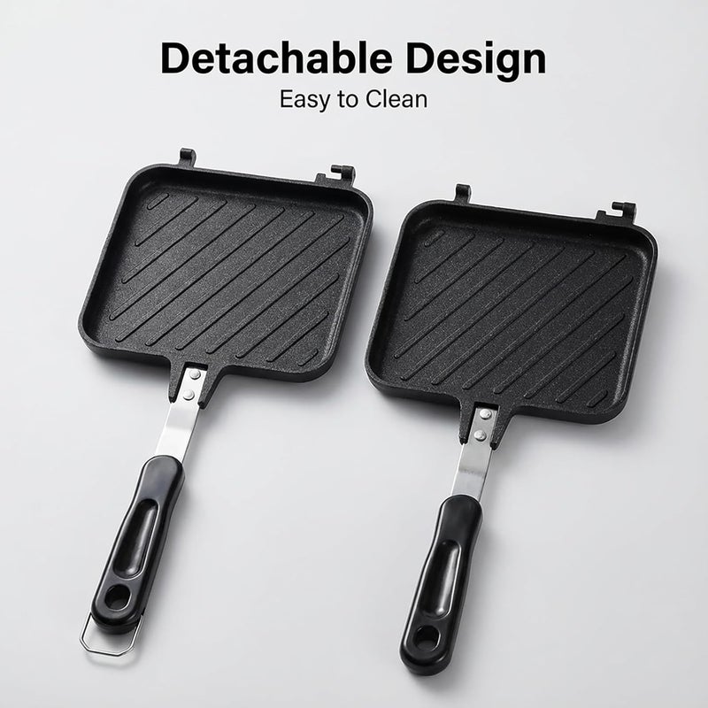 Elsjoy Hot Sandwich Maker, Grilled Sandwich Press with Handle, Stovetop Toasted Sandwich Maker Aluminum Flip Pan for Home, Kitchen, Breakfast - Image 5