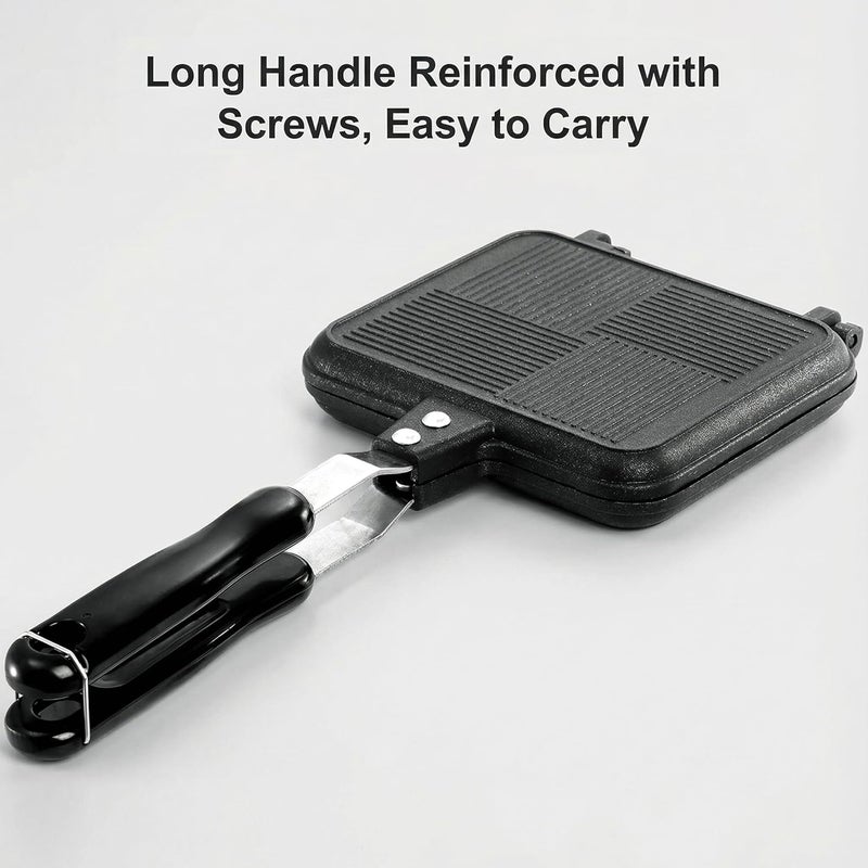 Elsjoy Hot Sandwich Maker, Grilled Sandwich Press with Handle, Stovetop Toasted Sandwich Maker Aluminum Flip Pan for Home, Kitchen, Breakfast - Image 3