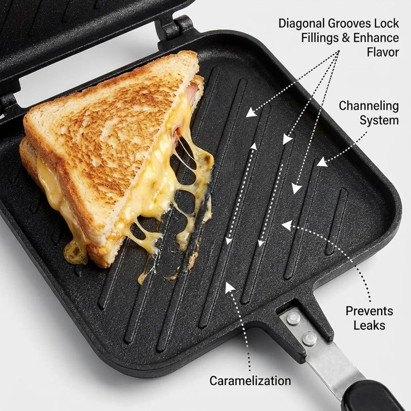 Elsjoy Hot Sandwich Maker, Grilled Sandwich Press with Handle, Stovetop Toasted Sandwich Maker Aluminum Flip Pan for Home, Kitchen, Breakfast - Image 4