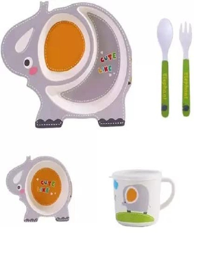 Mayatra's Bamboo Fibre Dinner Set for Kids, Set of 5 Bamboo Fiber Baby Feeding Set, Kids Tableware Made with Eco-Friendly Bamboo (RS-5008-Elephant) - Image 4