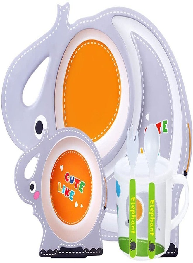 Mayatra's Bamboo Fibre Dinner Set for Kids, Set of 5 Bamboo Fiber Baby Feeding Set, Kids Tableware Made with Eco-Friendly Bamboo (RS-5008-Elephant) - Image 1