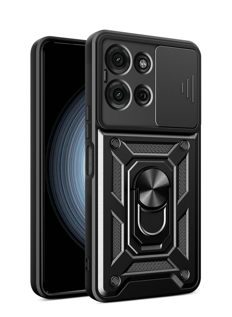 for Motorola G75 5G Case, Slide Camera Lens Cover, Magnetic Ring Holder Kickstand Protective Phone Case for Motorola G75 5G, Black  - Image 1