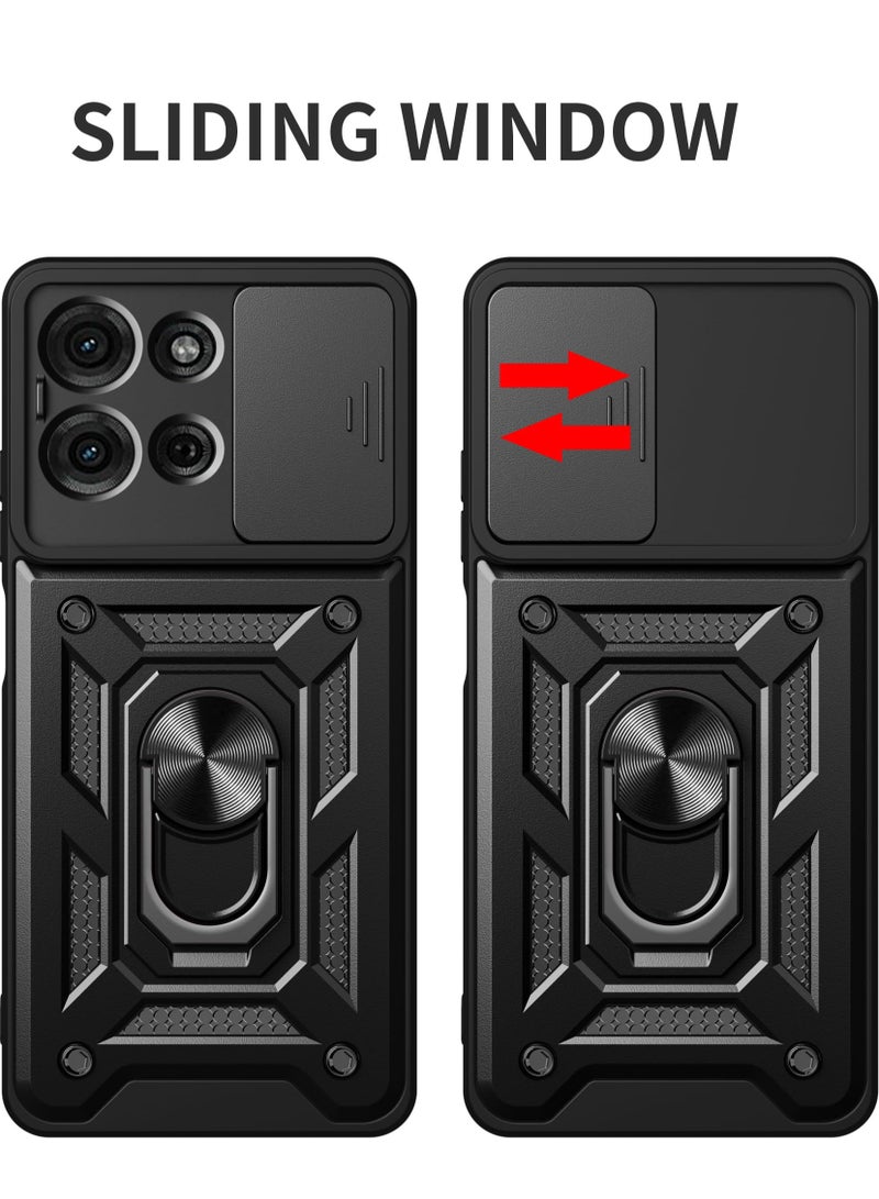 for Motorola G75 5G Case, Slide Camera Lens Cover, Magnetic Ring Holder Kickstand Protective Phone Case for Motorola G75 5G, Black  - Image 2