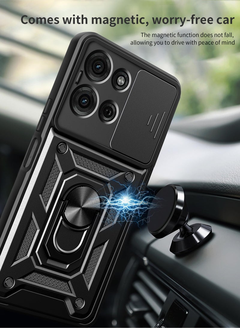 for Motorola G75 5G Case, Slide Camera Lens Cover, Magnetic Ring Holder Kickstand Protective Phone Case for Motorola G75 5G, Black  - Image 5