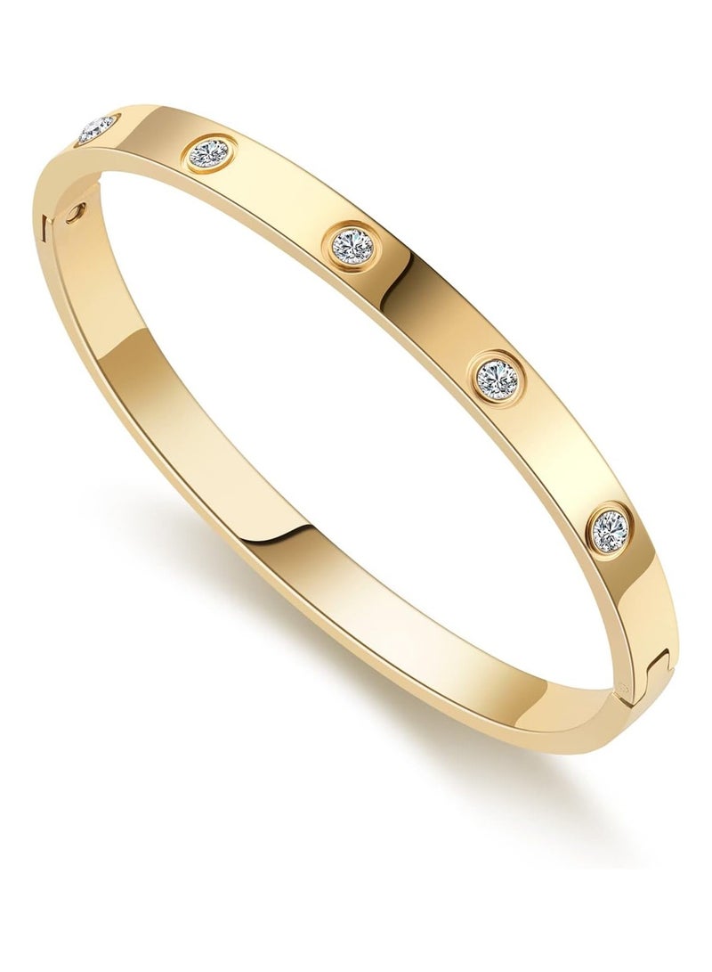 Julia Store 18K Gold Plated Stainless Steel Friendship Bracelets Bangle Cubic Zirconia Stones Stainless Steel Bracelet Jewelry Love Valentines Gifts for Women - Image 1