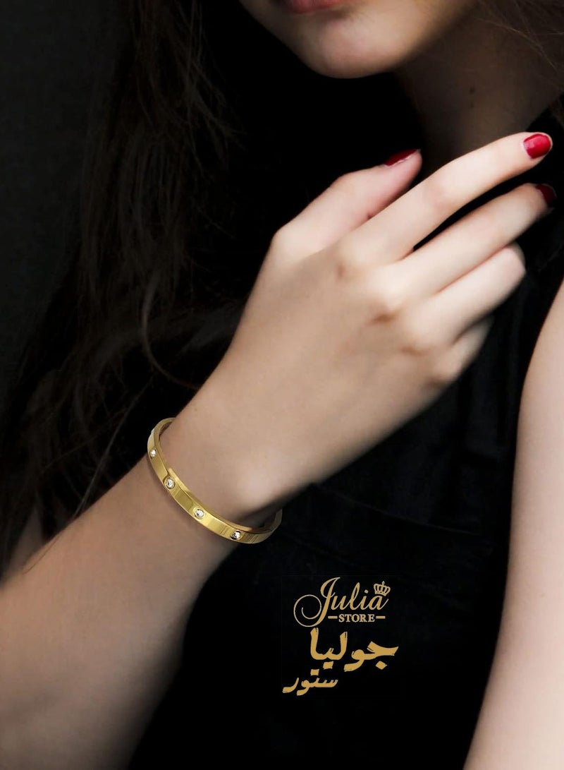 Julia Store 18K Gold Plated Stainless Steel Friendship Bracelets Bangle Cubic Zirconia Stones Stainless Steel Bracelet Jewelry Love Valentines Gifts for Women - Image 2