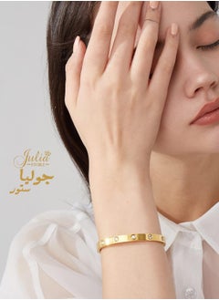جوليا ستور أساور الصداقة المصنوعة من الفولاذ المقاوم للصدأ المطلية بالذهب عيار 18 قيراطًا مرصعة بأحجار الزركونيا المكعبة، سوار من الفولاذ المقاوم للصدأ مجوهرات هدايا عيد الحب للنساء  - Image 3