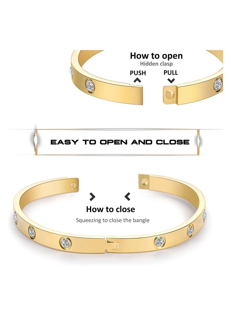 Julia Store 18K Gold Plated Stainless Steel Friendship Bracelets Bangle Cubic Zirconia Stones Stainless Steel Bracelet Jewelry Love Valentines Gifts for Women - Image 4