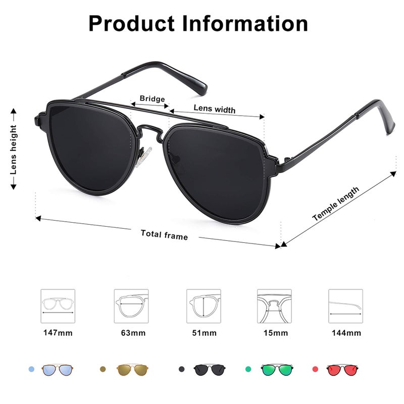 SOJOS Retro Polarized Double Bridge Sunglasses for Men Women Mirrored Lens SJ1051 with Black Frame/Grey Lens - Image 2