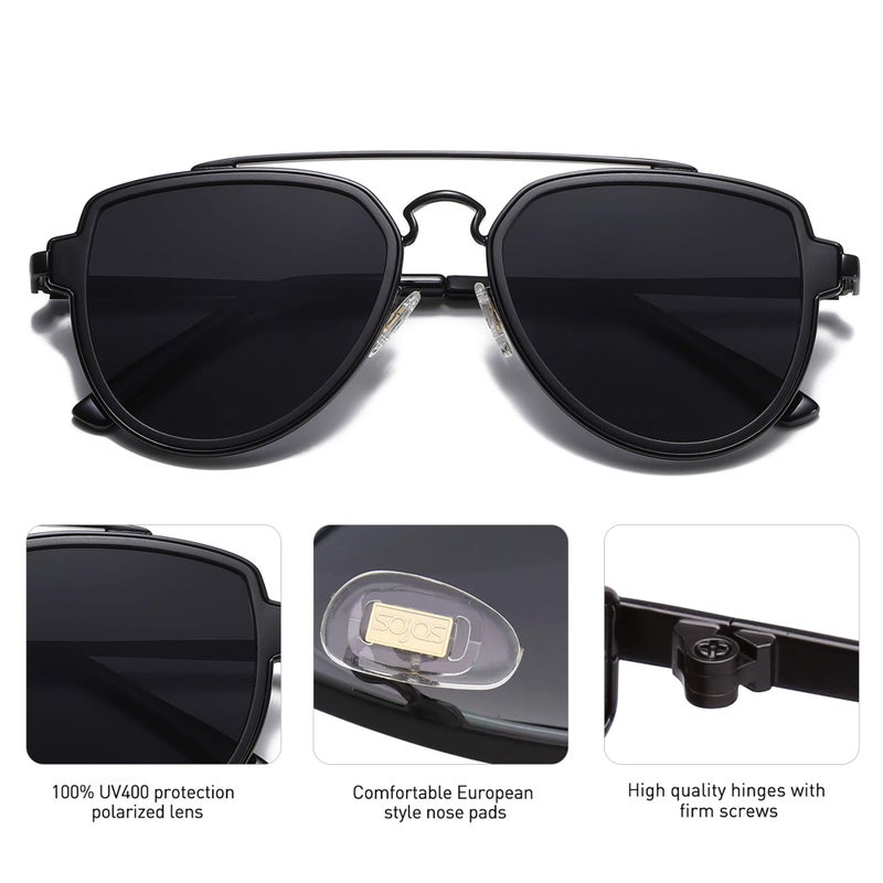 SOJOS Retro Polarized Double Bridge Sunglasses for Men Women Mirrored Lens SJ1051 with Black Frame/Grey Lens - Image 3
