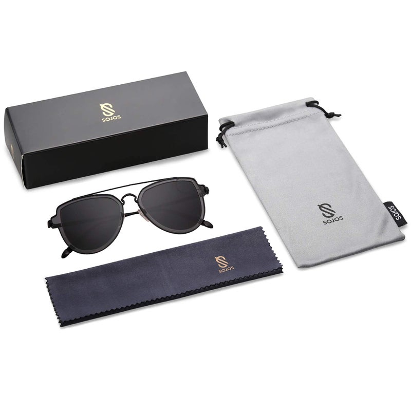 SOJOS Retro Polarized Double Bridge Sunglasses for Men Women Mirrored Lens SJ1051 with Black Frame/Grey Lens - Image 5