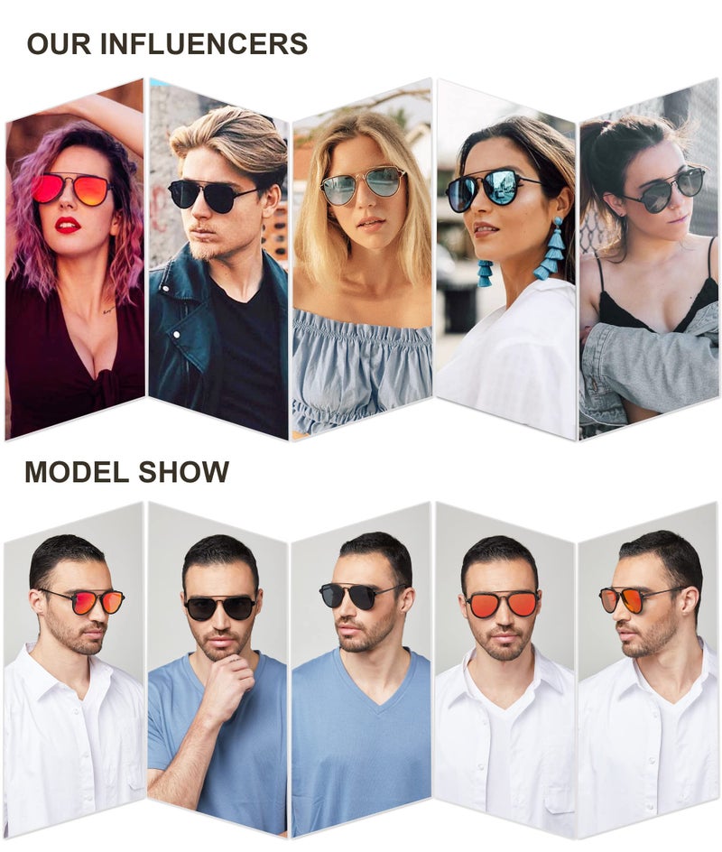 SOJOS Retro Polarized Double Bridge Sunglasses for Men Women Mirrored Lens SJ1051 with Black Frame/Grey Lens - Image 4